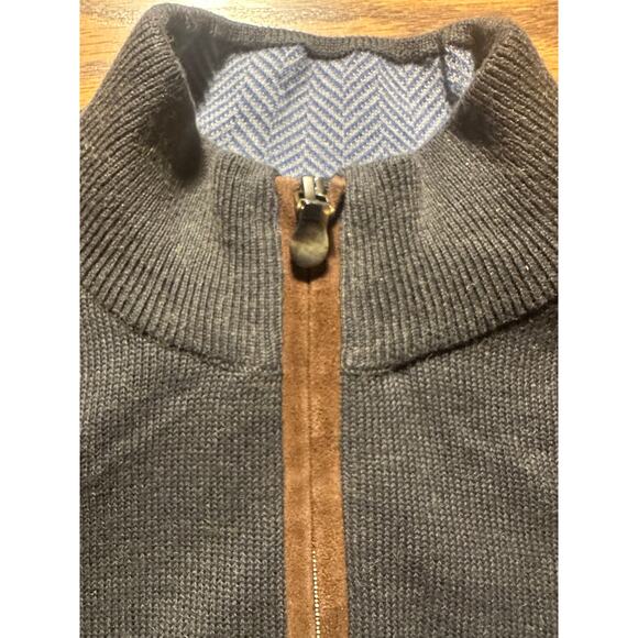 Vineyard Vine Medium Gray Brown Suede Mock Neck Elbow Patches Cotton Sweater - Picture 3 of 5